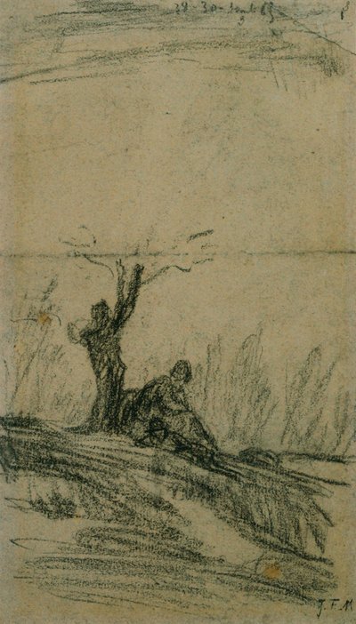 Zittende Figuur Onder een Boom door Jean Francois Millet
